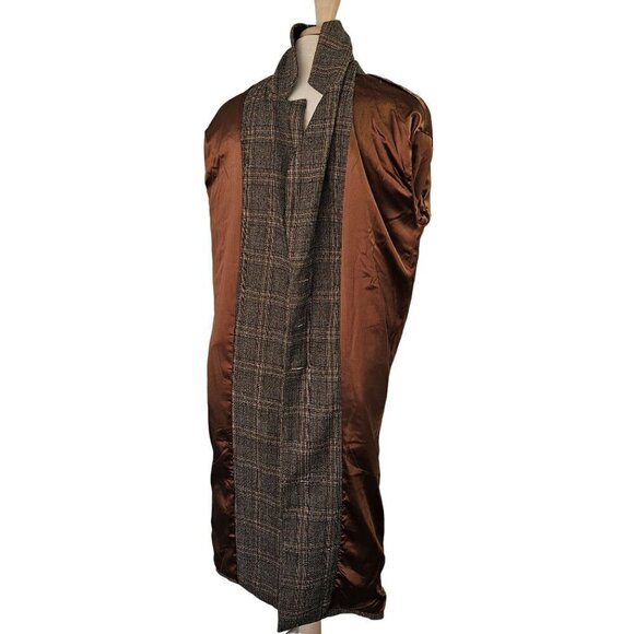 Reset by Jane Mallory Plaid Coat Women S Belt Tie Sleeves Woven Poly Blend Brown - Picture 9 of 10
